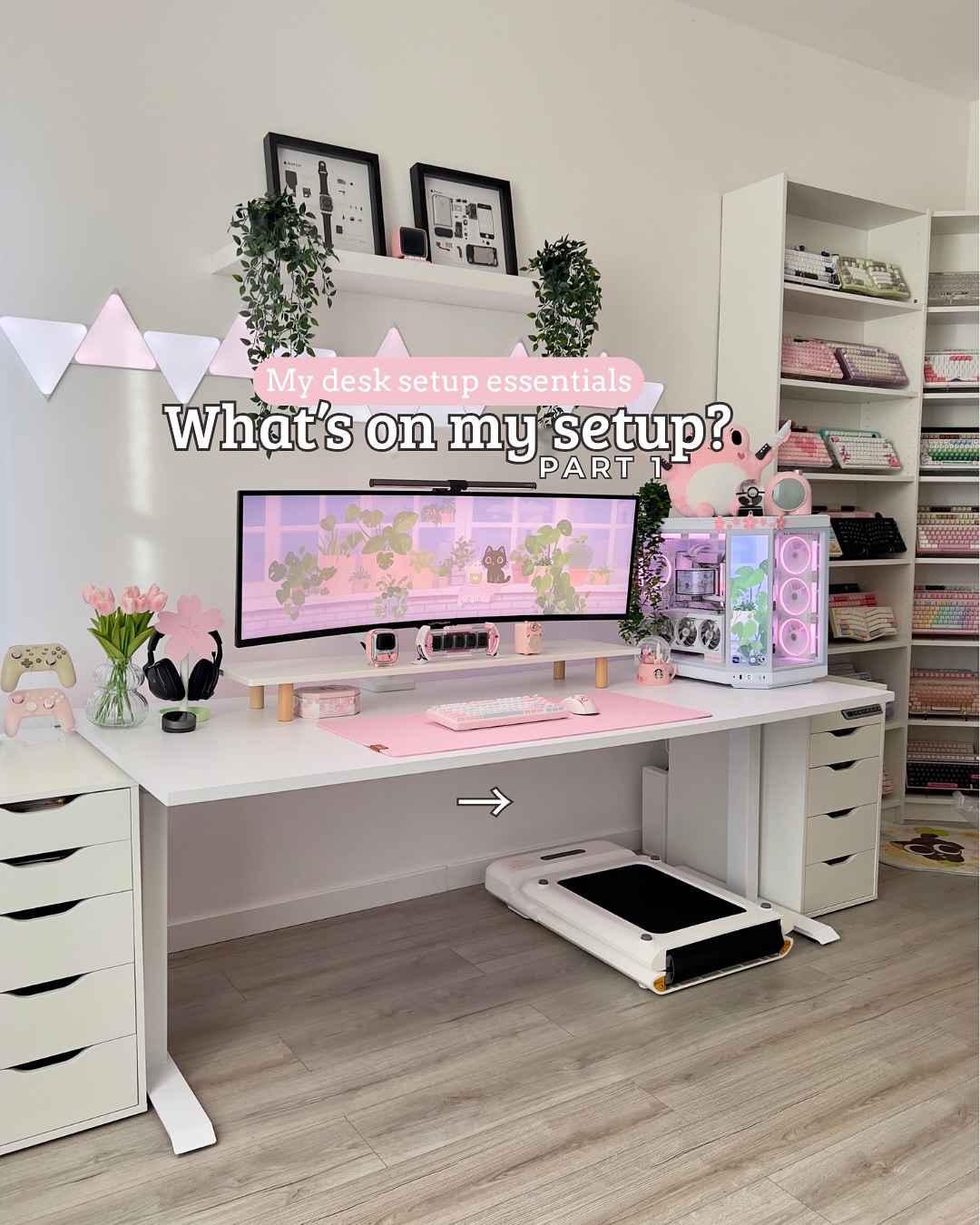 Instagram post by @cozy.cess for WalkingPad. Caption reads: Answering all your questions about my home office....