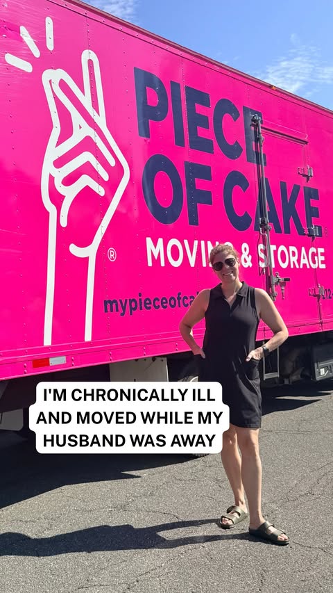 Instagram post by @the.chronic.therapist for Piece of Cake Moving & Storage®. Caption reads: I’m chronically ill and I moved while my husband....