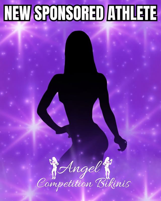 Instagram post by @feliciathebeast for Angel Competition Bikinis. Caption reads: Congratulations new sponsored athlete....