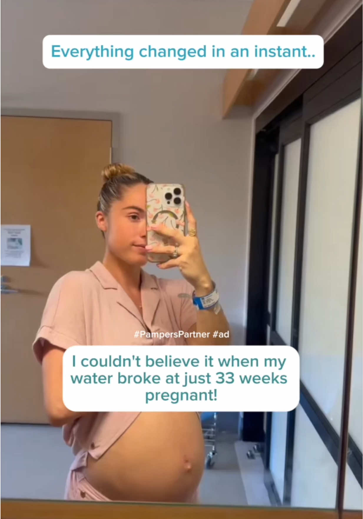 TikTok post by @kristiehannasmith for Pampers. Caption reads: #AD #PampersPartner After having my daughter....