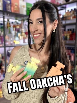 TikTok post by @sabrina.scents for OAKCHA. Caption reads: New Fall Perfumes from @Oakcha 🍁🍂 🧡Pumpkin....