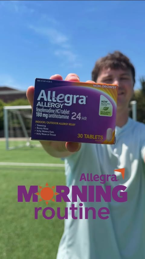 Instagram post by @theokicksballs for Allegra OTC. Caption reads: #AllegraPartner @allegraallergy keeps me moving....