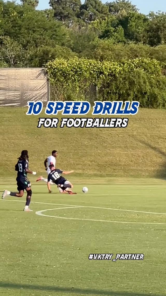 Instagram post by @cooket5training for VKTRY Gear. Caption reads: 10 Speed Drills For Footballers Here are 🔟 speed....