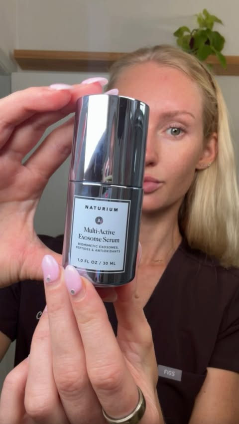 Instagram post by @clairealmondd for Naturium. Caption reads: [...] new Multi-Active Exosome Serum from....