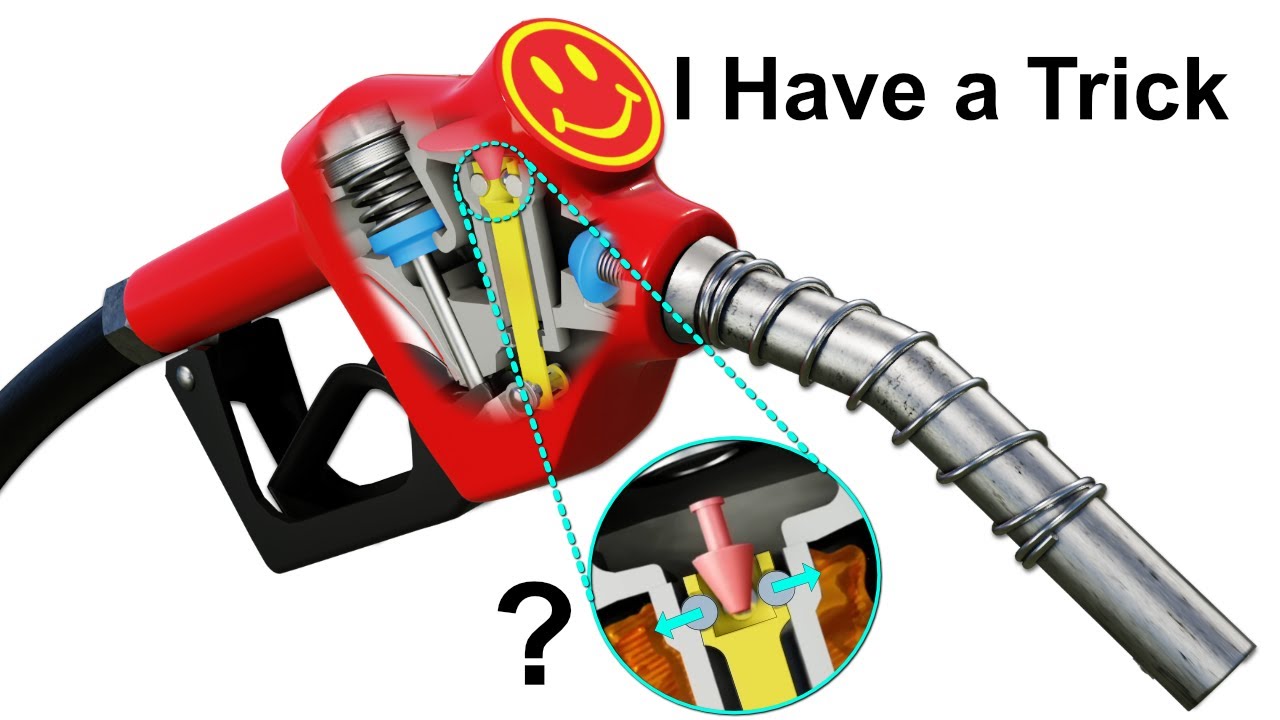 YouTube post by @SabinCivil for Dropbox. Caption reads: How does a Gas Nozzle KNOW when to shut off?.