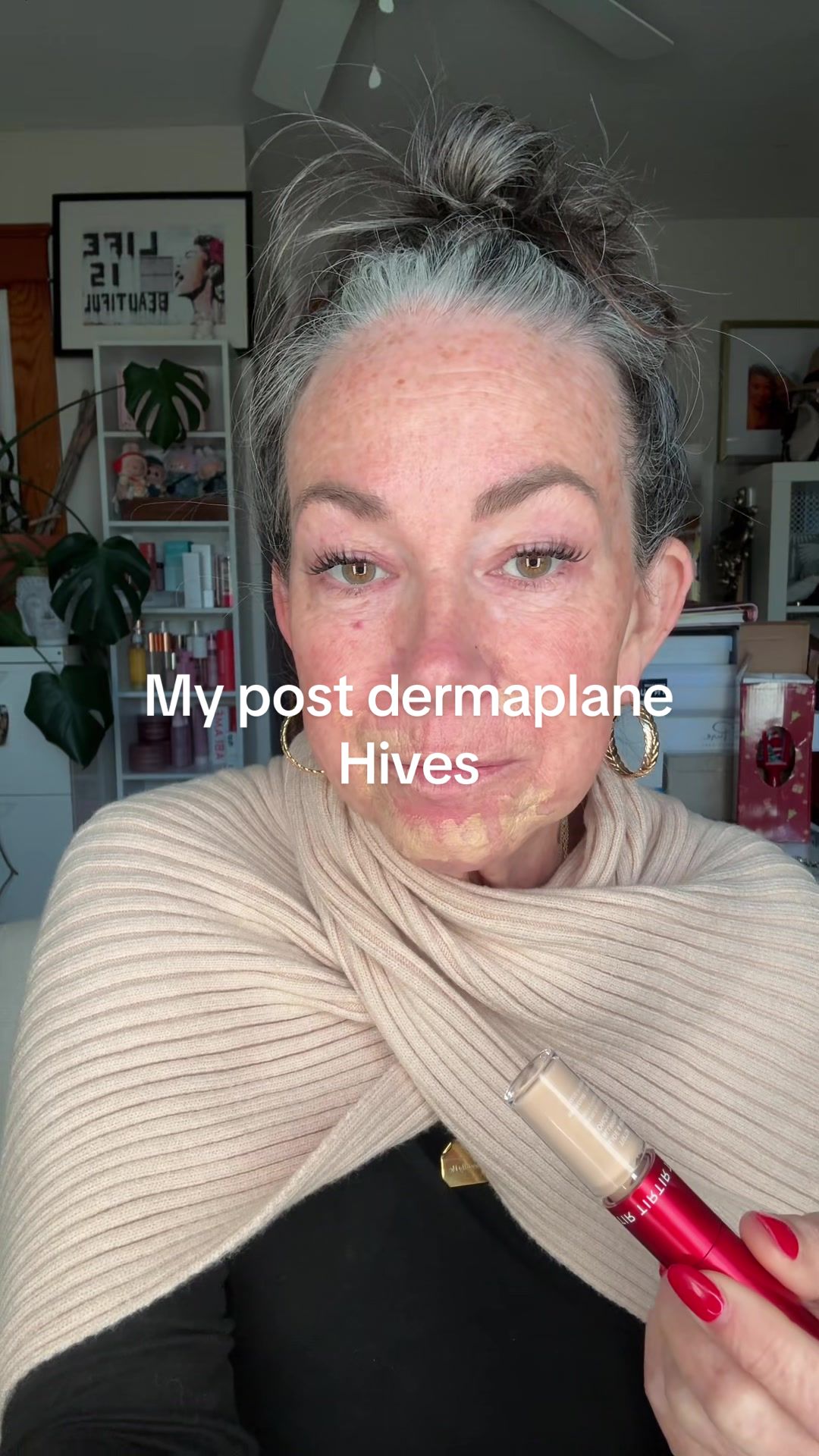 TikTok post by @aestheticaleestyled for TIRTIR. Caption reads: @TIRTIR Inc. covering the red post dermaplaning ....