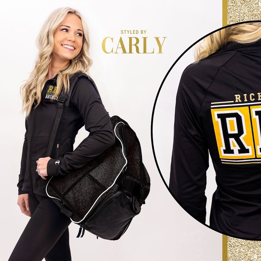 Instagram post by @carlymanning10 for Champion Teamwear. Caption reads: [...] fall in my favorite jacket from....