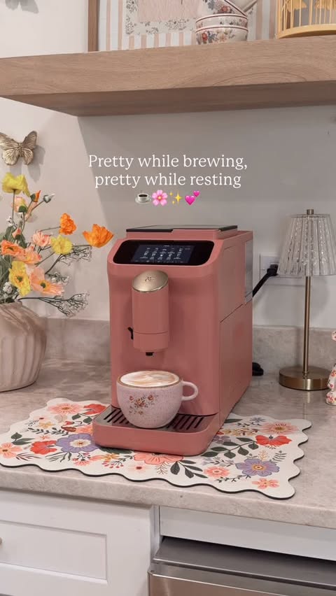 Instagram post by @_alexmojica for Thyme & Table. Caption reads: A new pink machine just hit the coffee bar and she....