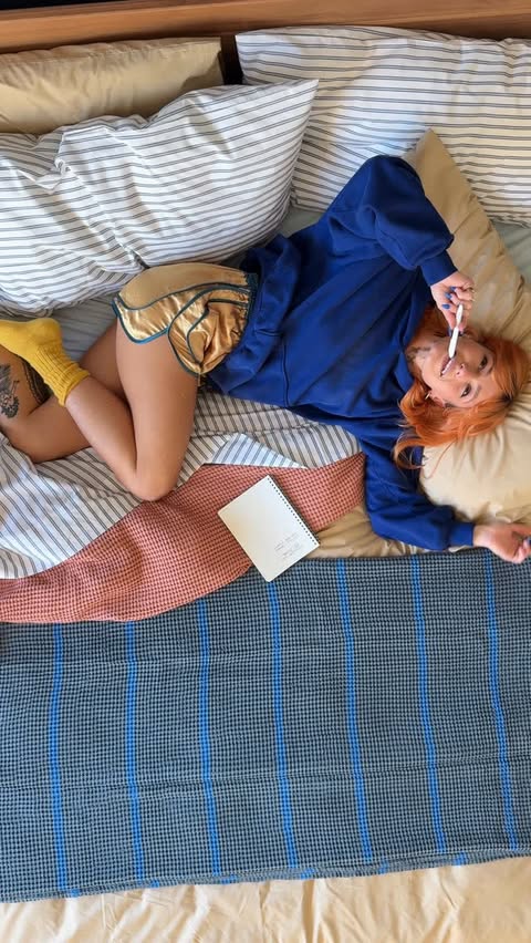 Instagram post by @badenhoop for Brooklinen. Caption reads: if you need me, i’ll be here: horizontal, with my....