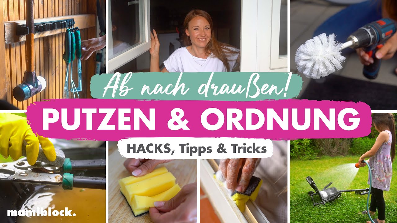 YouTube post by @mamiblock for everdrop. Caption reads: Outdoor Putztricks & Ordnungshacks | Garten,....