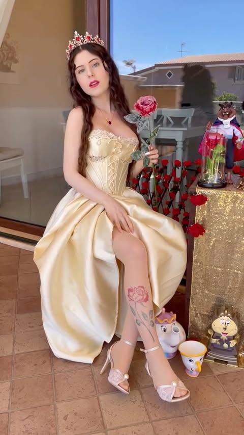 Instagram post by @arual.bloom for Lacemade. Caption reads: [...] the new version of Belle?🌹💛 Dress by....