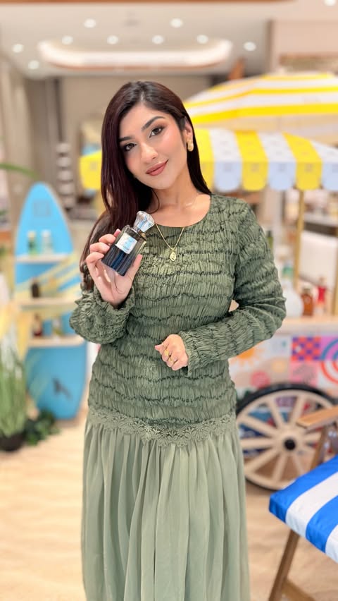 Instagram post by @mehreenzubair_official for Ahmed Al Maghribi Perfumes. Caption reads: The Summer Reset 2026 @ahmedalmaghribiperfumes You....