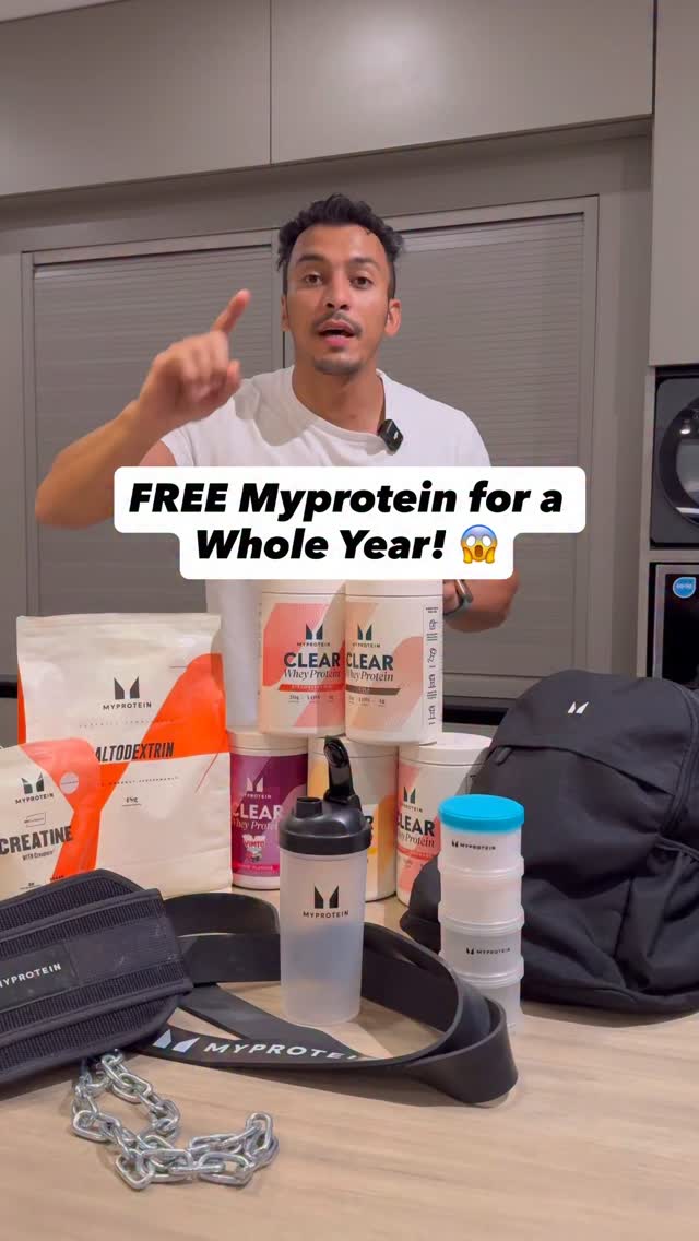 Instagram post by @binousgym_ for Myprotein ME. Caption reads: WIN a Full Year of Myprotein Products for....