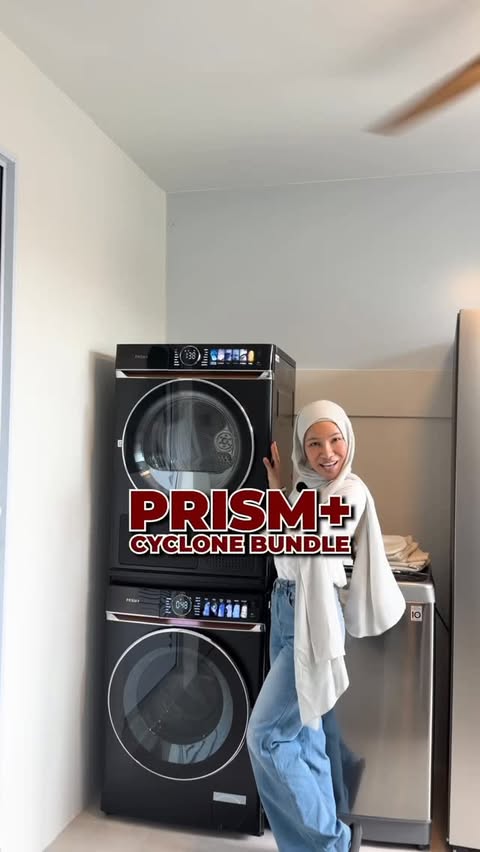 Instagram post by @ikahjamil.official for PRISM+. Caption reads: Recently got the new PRISM+ Cyclone Washer & Dryer....