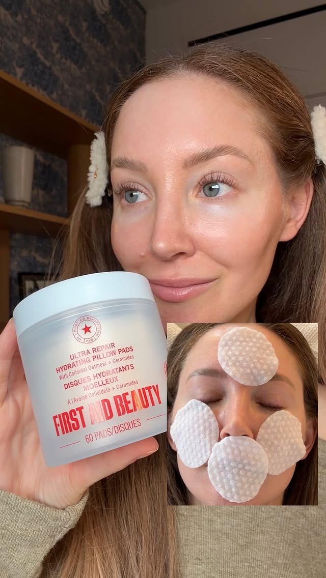 Instagram post by @jillian.gottlieb for First Aid Beauty. Caption reads: [...] cold pillow pads?! comment ‘LINK’....