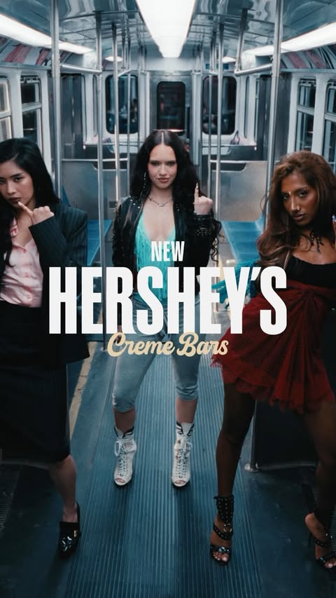 Instagram post by @katseyeworld for HERSHEY'S Chocolate. Caption reads: it’s @hersheys, oui oui 🍫 PINKY UP for new creme....