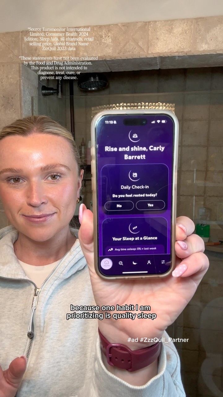 Instagram post by @carlybarrett04_ for ZzzQuil. Caption reads: #ad #ZZZQuil_Partner 

Tracking your sleep just....