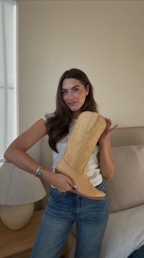 Instagram post by @tesscvikota_ for Tecovas. Caption reads: Tecovas spring collection is here 💛 [...].