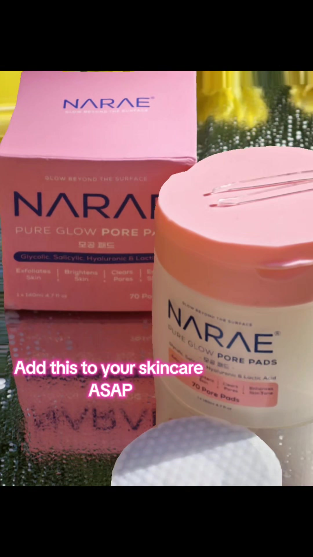 TikTok post by @andreealife3 for Narae. Caption reads: [...] glow, smooth skin, no irritation !! @Narae....
