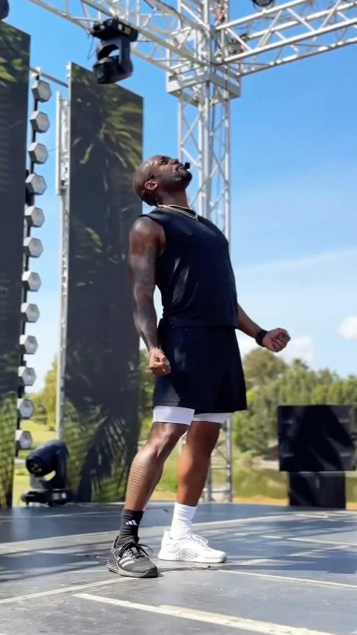 Instagram post by @khaled_bourigua for LES MILLS. Caption reads: Feel the @marlonwoods_ energy : LesMills GRIT....