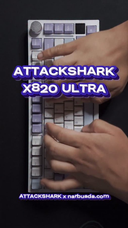 Instagram post by @samuelnarbuada for Attack Shark. Caption reads: The @ATTACKSHARKgear X820 ULTRA with stock SHARK....