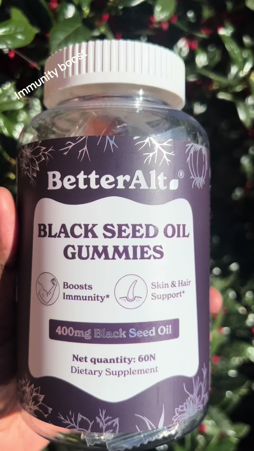 TikTok post by @jciarasreviews for Better Alt. Caption reads: @Better Alt Black Seed Oil Gummies, [...].