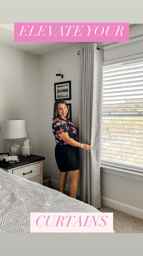 Instagram post by @lindsaytolar for Joydeco. Caption reads: 3 TIPS FOR LUXE CURTAINS
Ready to take your....