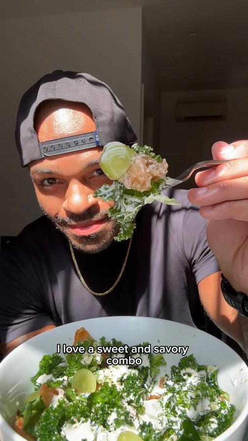 Instagram post by @whatsgoodberto for Grapes from California. Caption reads: I’m 100% a sweet and savory person, so when I make....