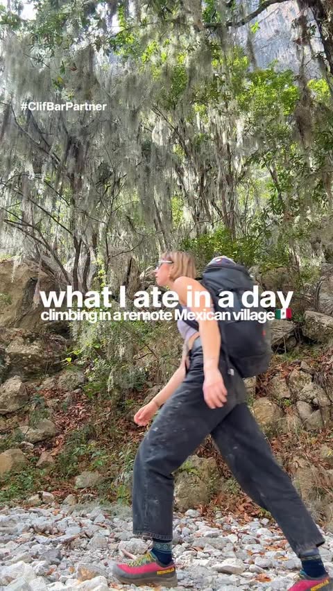 Instagram post by @thelonesol for CLIF BAR. Caption reads: #ClifBarPartner Climbing trips + eating well 💭....