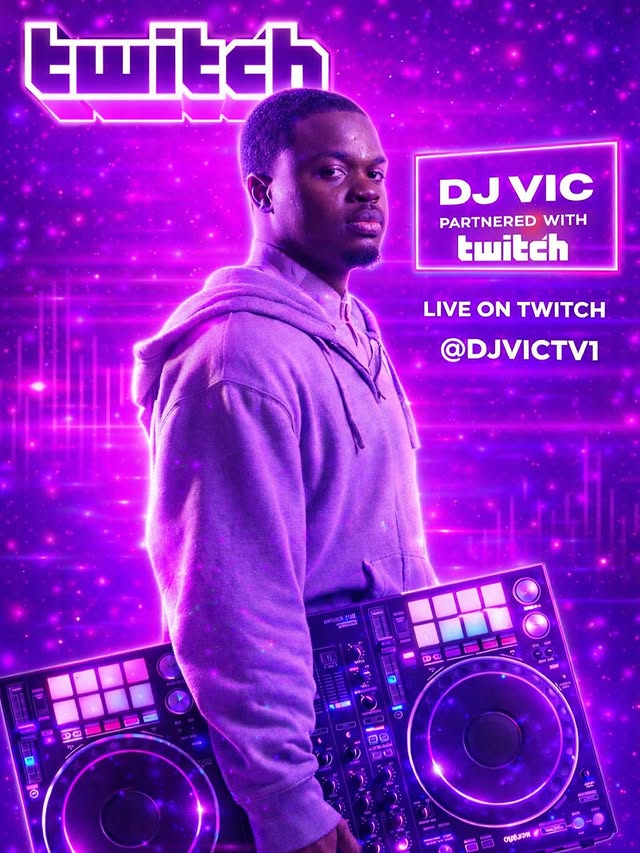 Instagram post by @djvic for Twitch. Caption reads: [...] TO ANNOUNCE MY NEW PARTNERSHIP WITH TWITCH I....