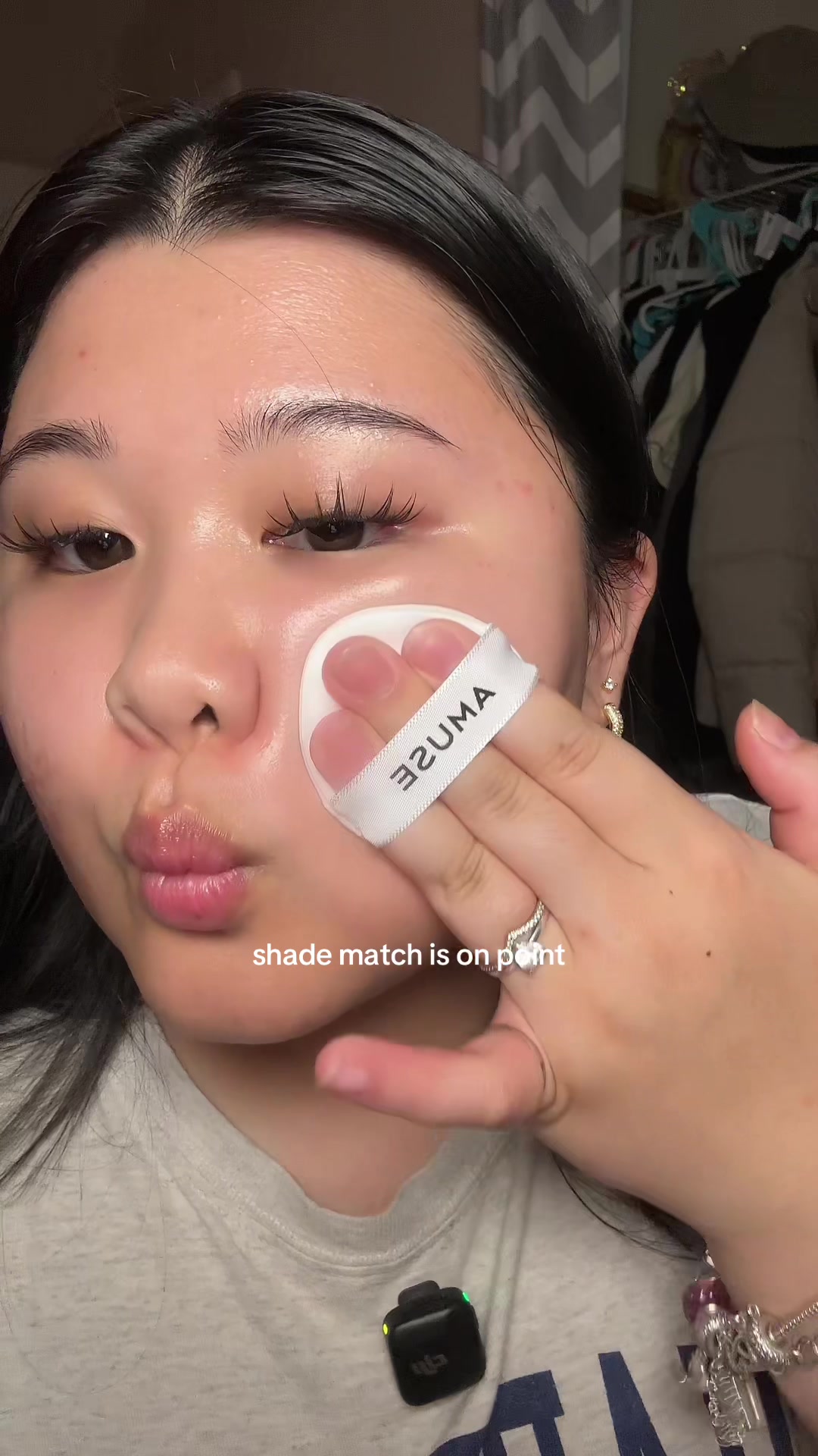 TikTok post by @annikaaleonaa for AMUSE Seoul. Caption reads: [...] semi matte but really hydrating?! @AMUSE....