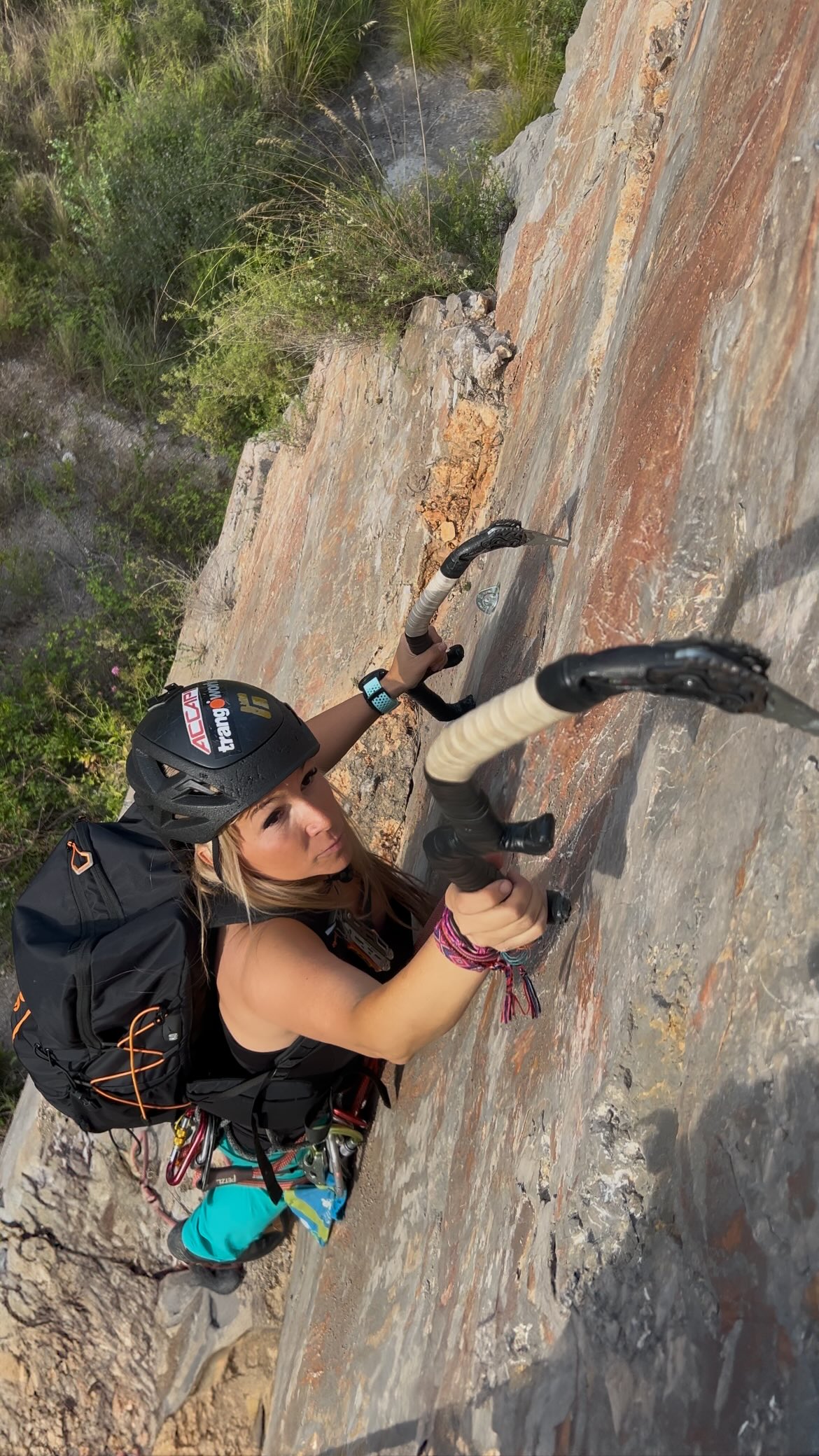 Instagram post by @princessmountainwoman for Leatherman. Caption reads: Leatherman🤎
👉Equipar vías de DryTooling es todo....