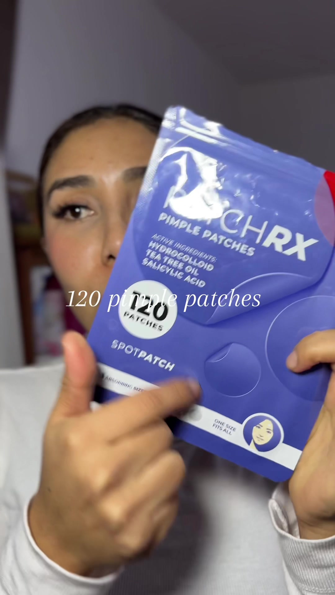 TikTok post by @monicaramos_va for PatchRx. Caption reads: [...] for 120 pimple patches & free shipping!....