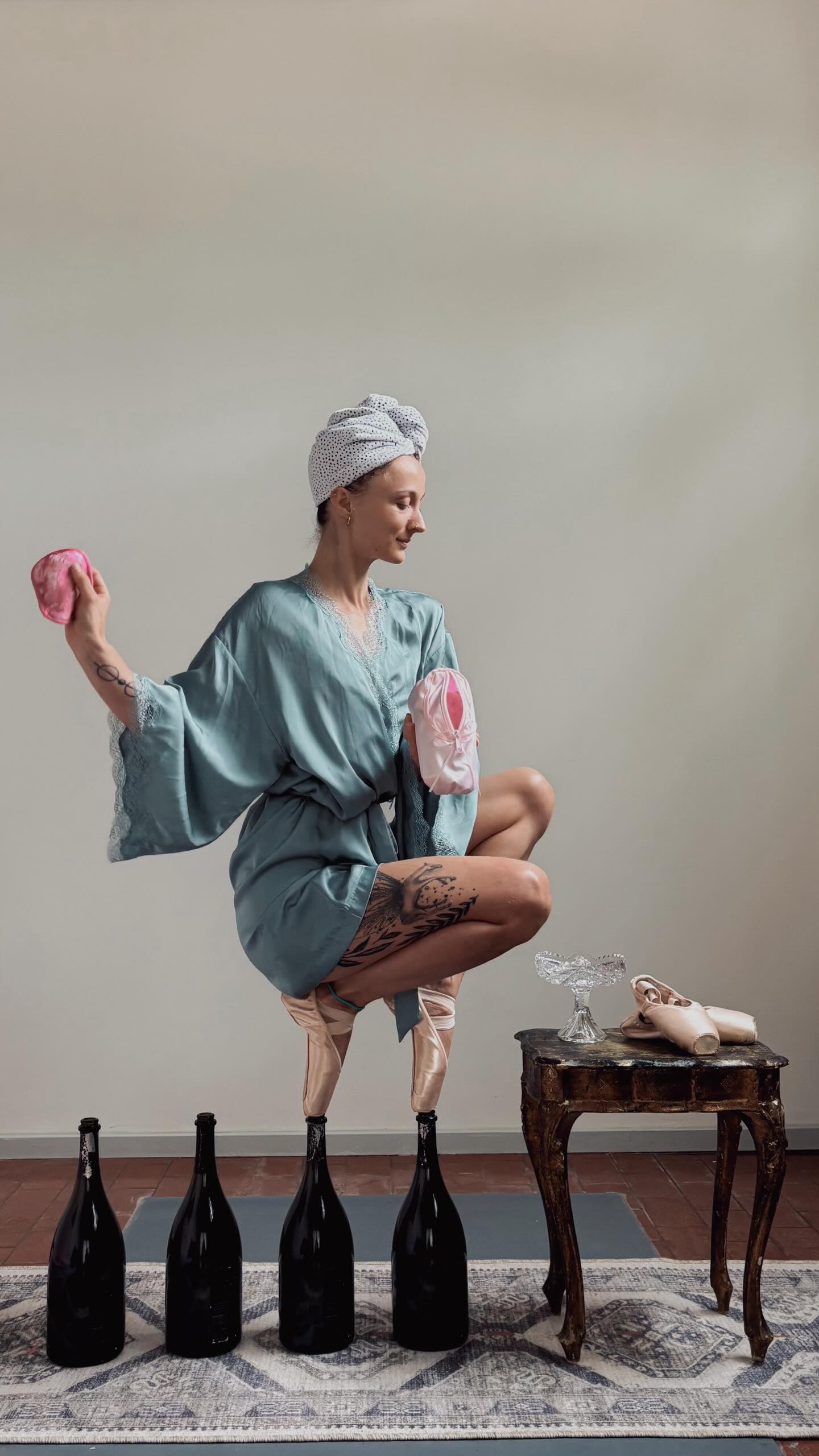 Instagram post by @bekahburke for MakeUp Eraser. Caption reads: How a champagne bottle ballerina takes off her....