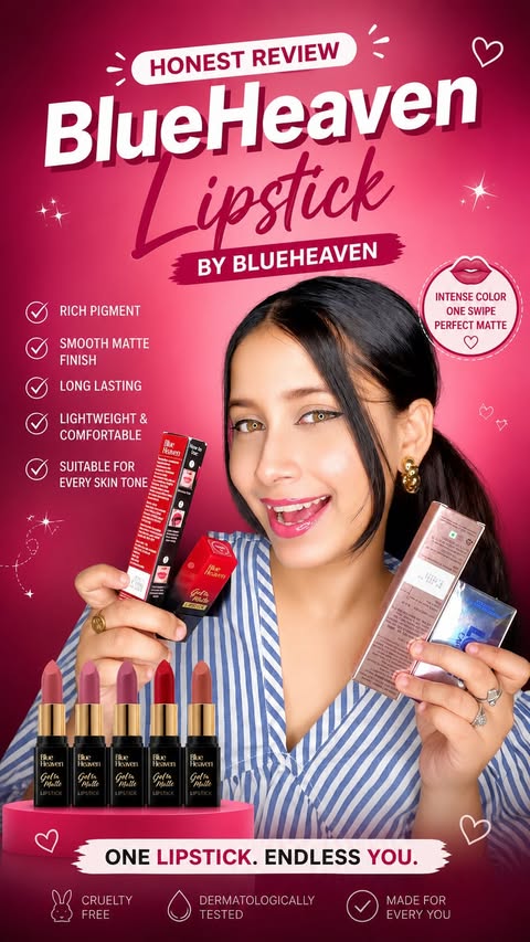 Instagram post by @dutta8862 for Blue Heaven Cosmetics. Caption reads: One swipe and I’m ready to slay This Blue Heaven....