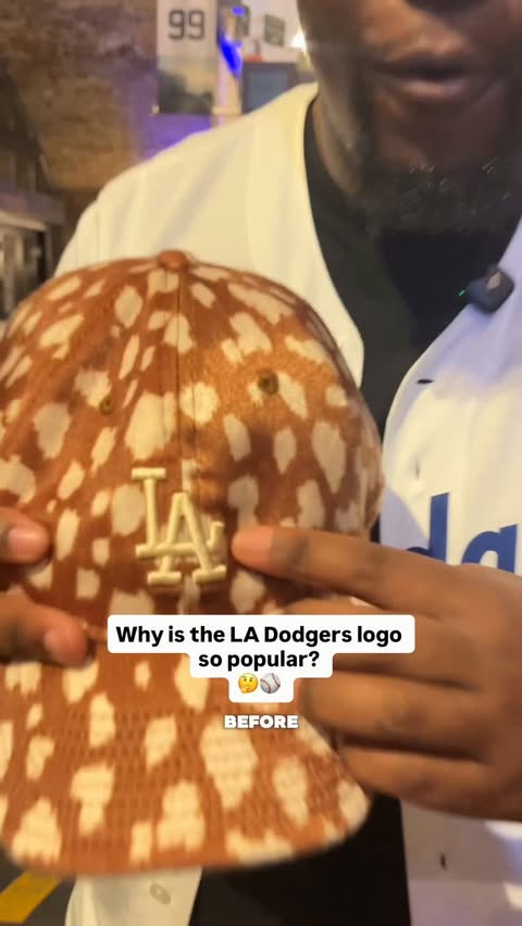 Instagram post by @americantj_ for Major League Baseball. Caption reads: #ad - The Los Angeles Dodgers logo is one of the....