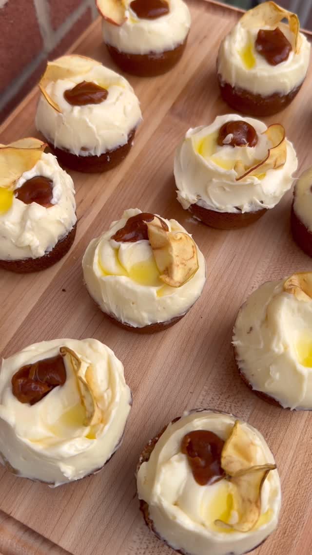 Instagram post by @sjeaats for Caraway Home. Caption reads: If “it smells like fall in here” were a cake. 🍎.