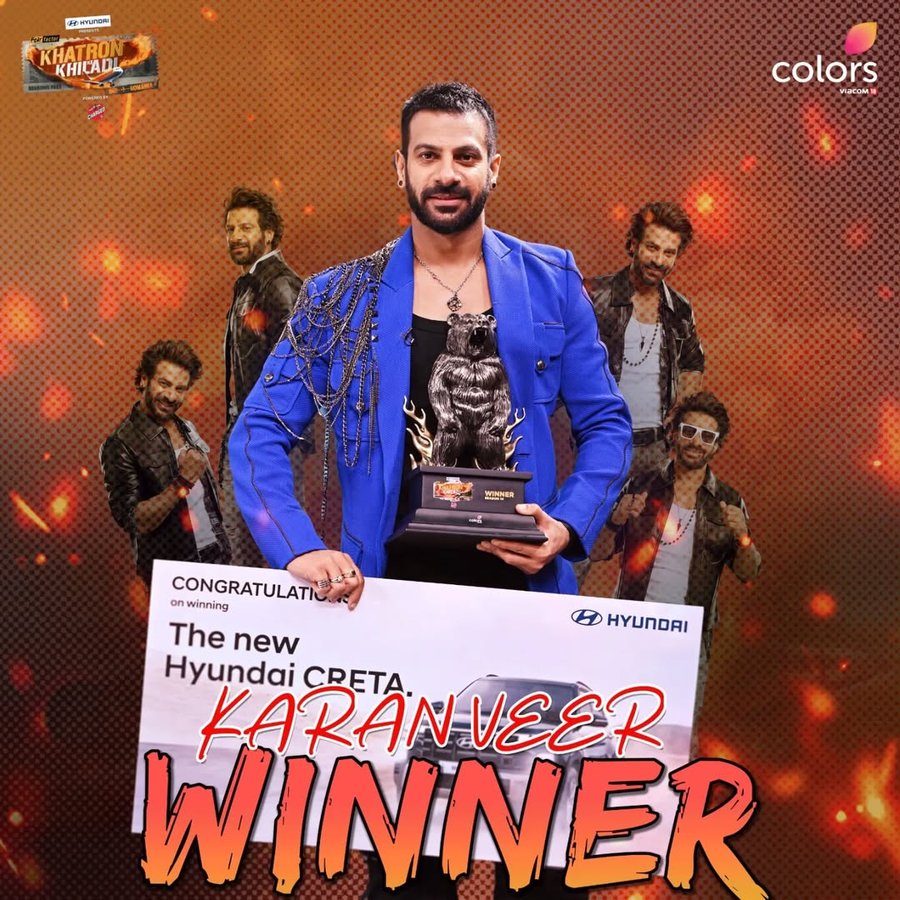 Instagram post by @karanveermehra for ColorsTV. Caption reads: Drumrolls, Karan Veer beats all odds to lift the....