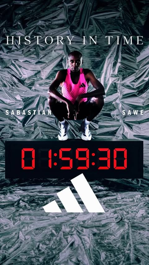 Instagram post by @adizero_unite for adidas. Caption reads: [...] the barriers sub2 hours - 1:59:30 🎬 @adidas....