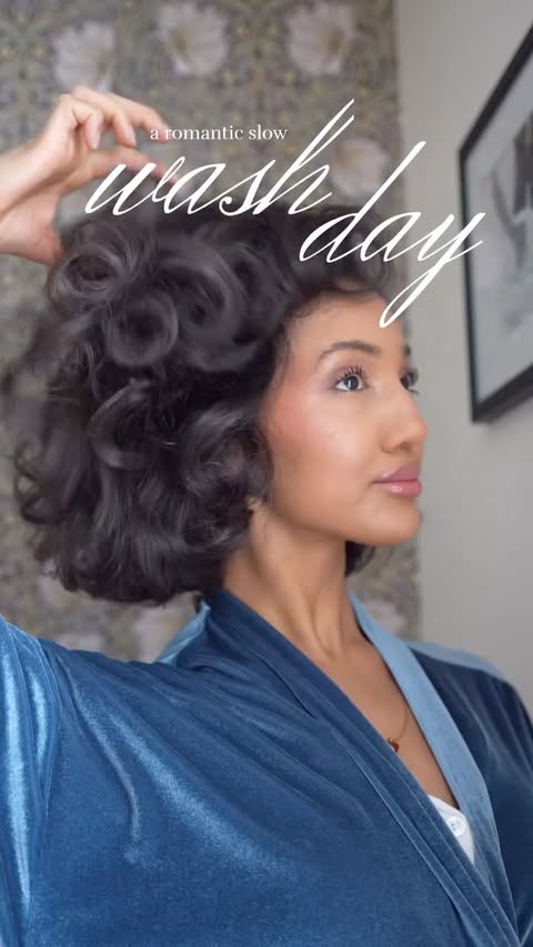 Instagram post by @gabriela.danelle for Aveda. Caption reads: [...] 🥹🕯️✨ my soft curls routine with @aveda....