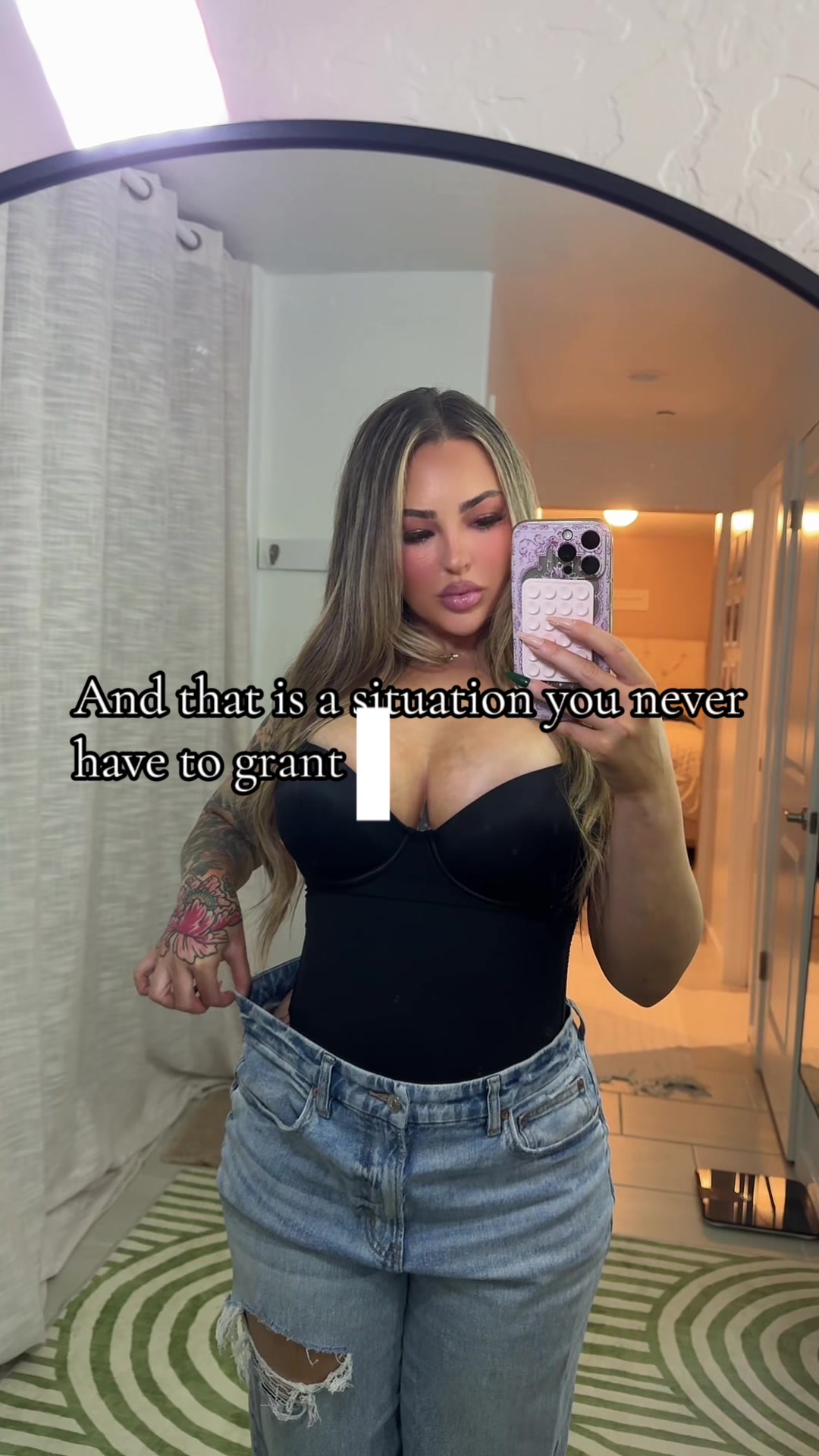 TikTok post by @caitlinbrandyy for BELLAMI Hair. Caption reads: [...] #foru #latenightfinds #ootd #pov....