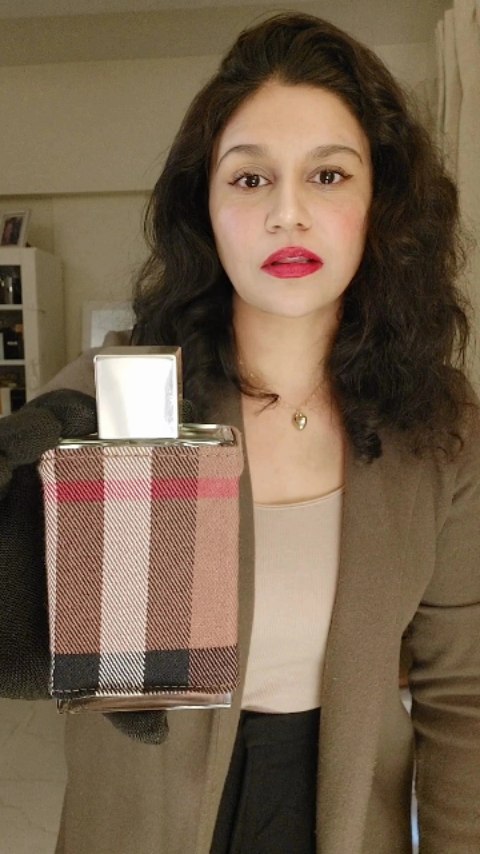 Instagram post by @devikafragrances for Burberry. Caption reads: Burberry London for Him — Christmas in a bottle....