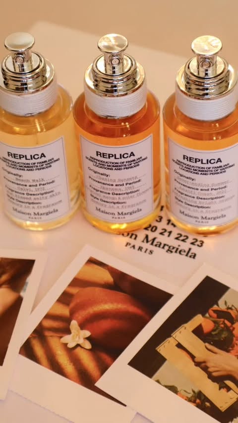Instagram post by @nora_reviews07 for Maison Margiela Fragrances. Caption reads: [...] #REPLICABeachWalk @maisonmargielafragrances.