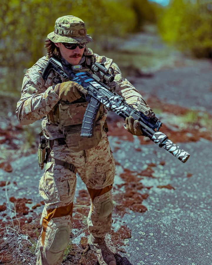 Instagram post by @atrox_armament for Wiley X. Caption reads: 🦬🏴‍☠️ @wileyxemea 🕶️ @arcturus.tactical ak01 🔫....