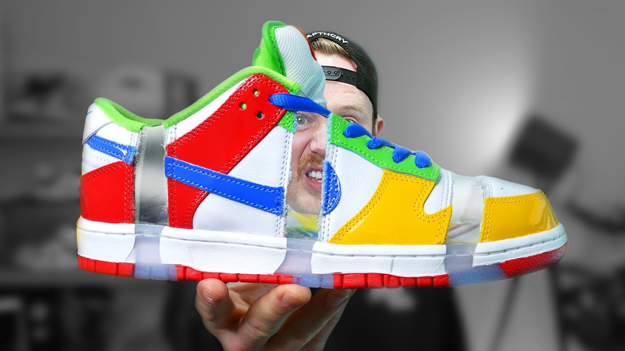 YouTube post by @SethFowler for Sole Premise. Caption reads: The WILDEST Nike Sneaker Ever?! Nike SB Dunk Low....