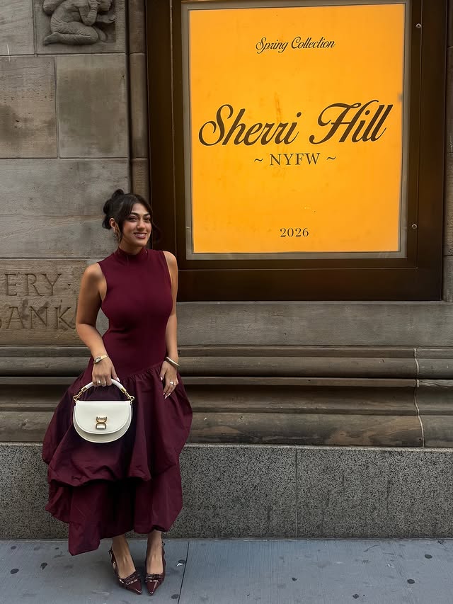 Instagram post by @tinaangelinaa for Sherri Hill. Caption reads: Last night with @sherrihill in my @nuuly....