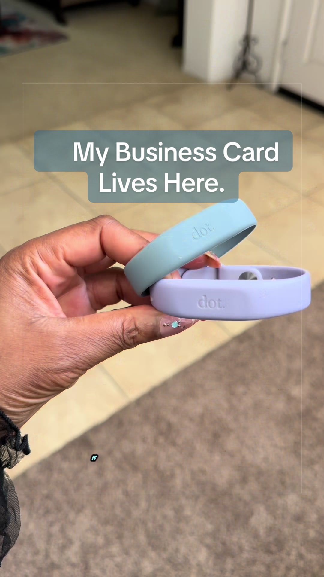 TikTok post by @regalascendant for Dotcards. Caption reads: I don’t carry business cards anymore… #DotBand....