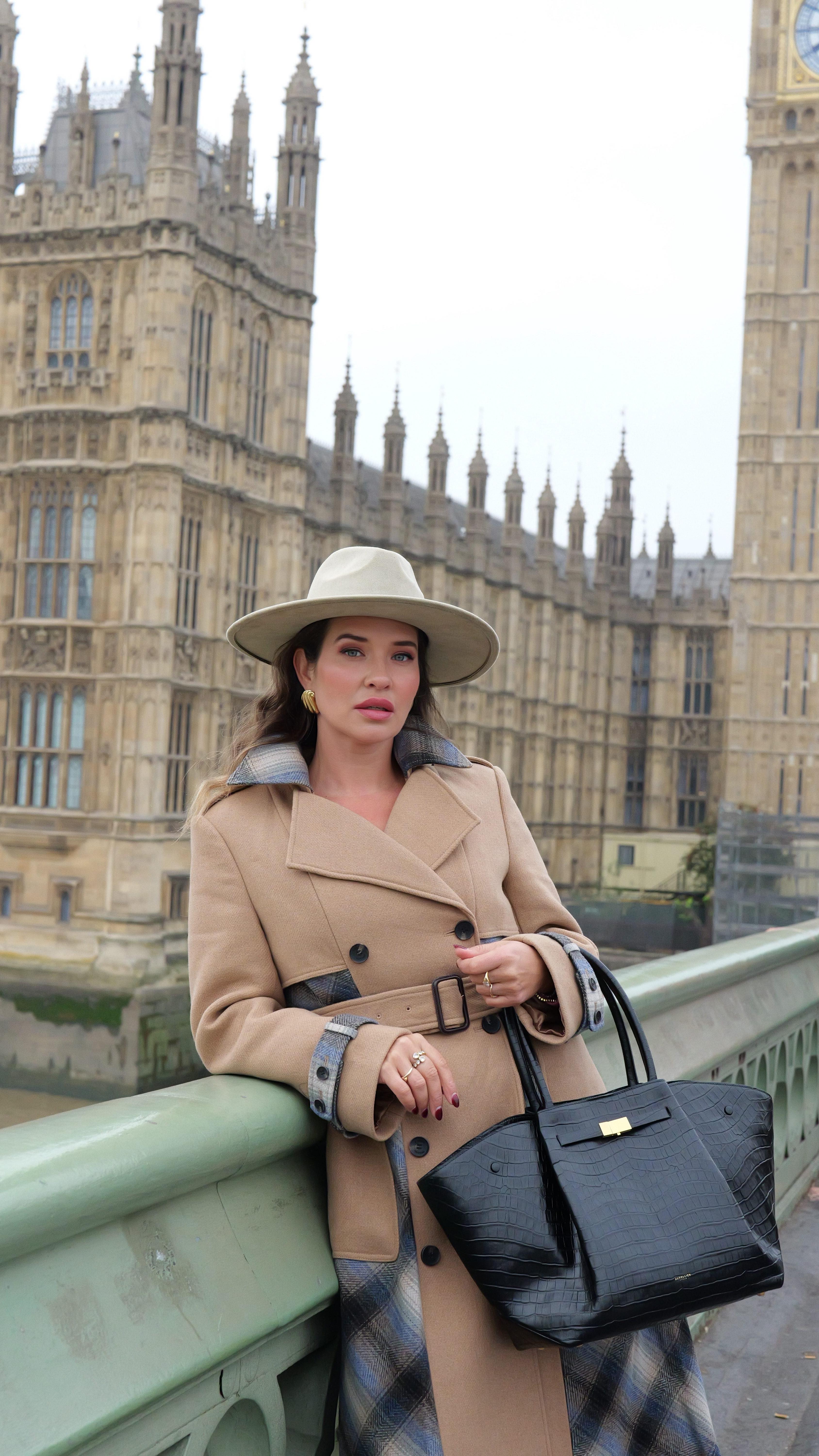 Instagram post by @styleandmakaroni for Karen Millen. Caption reads: Effortless elegance for every London stroll. This....