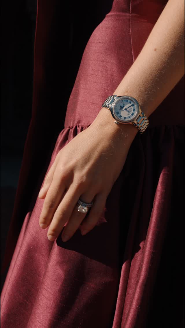 Instagram post by @ageegretta for Longines. Caption reads: So excited to introduce the @longines PrimaLuna.....