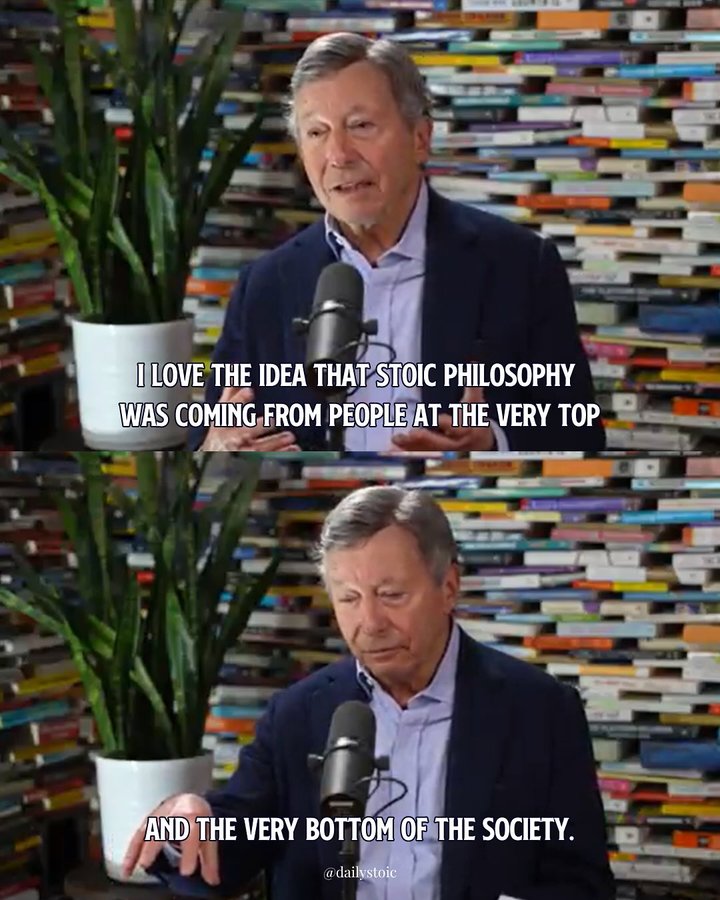 Instagram post by @dailystoicpodcast for Daily Stoic. Caption reads: The Stoic mindset that changed self-made....